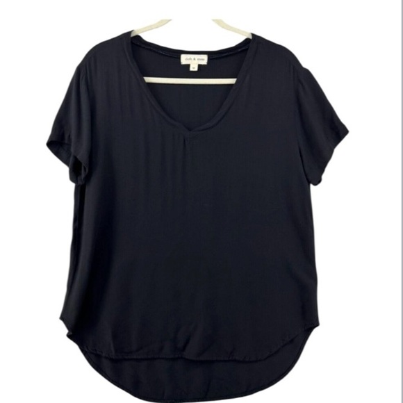 Cloth & Stone Anthropologie NWOT Black V-Neck Rayon Top - Picture 3 of 5